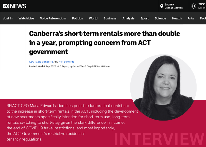 ARTICLE: CANBERRA’S SHORT-TERM RENTALS MORE THAN DOUBLE IN A YEAR, PROMPTING CONCERN FROM ACT GOVERNMENT